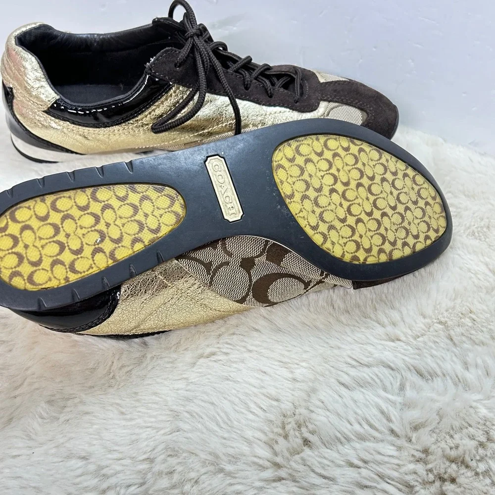 COACH‎ Brown & Gold Monogram Sneakers Shoes Low Top Designer